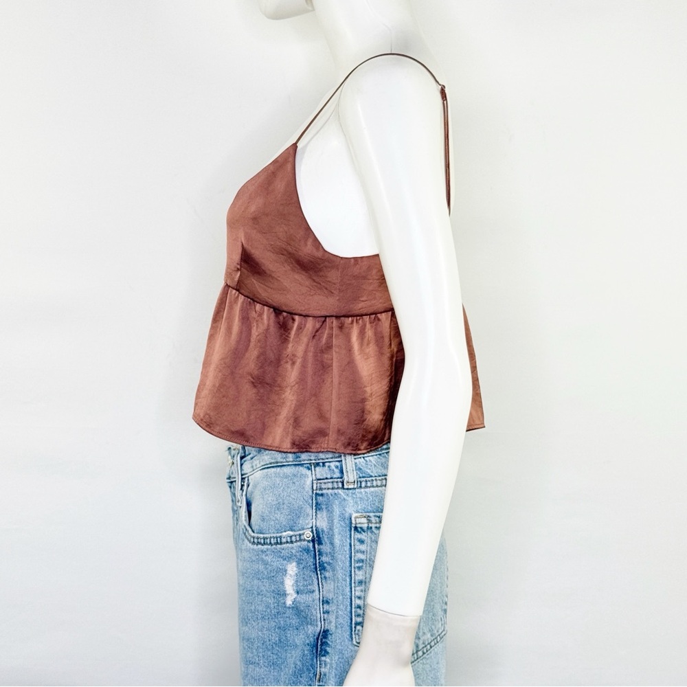 Wilfred Brown Satin Crop Cami Top Size S Cocktail Party Going Out V-Neck Summer - Picture 3 of 8